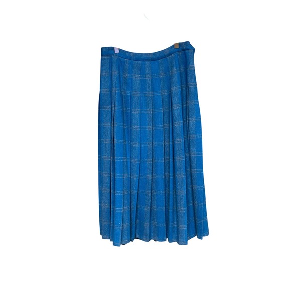 Vintage 70s Pendleton Virgin Wool Pleated Skirt Blue Plaid Made USA Woolen Mills - Picture 7 of 7